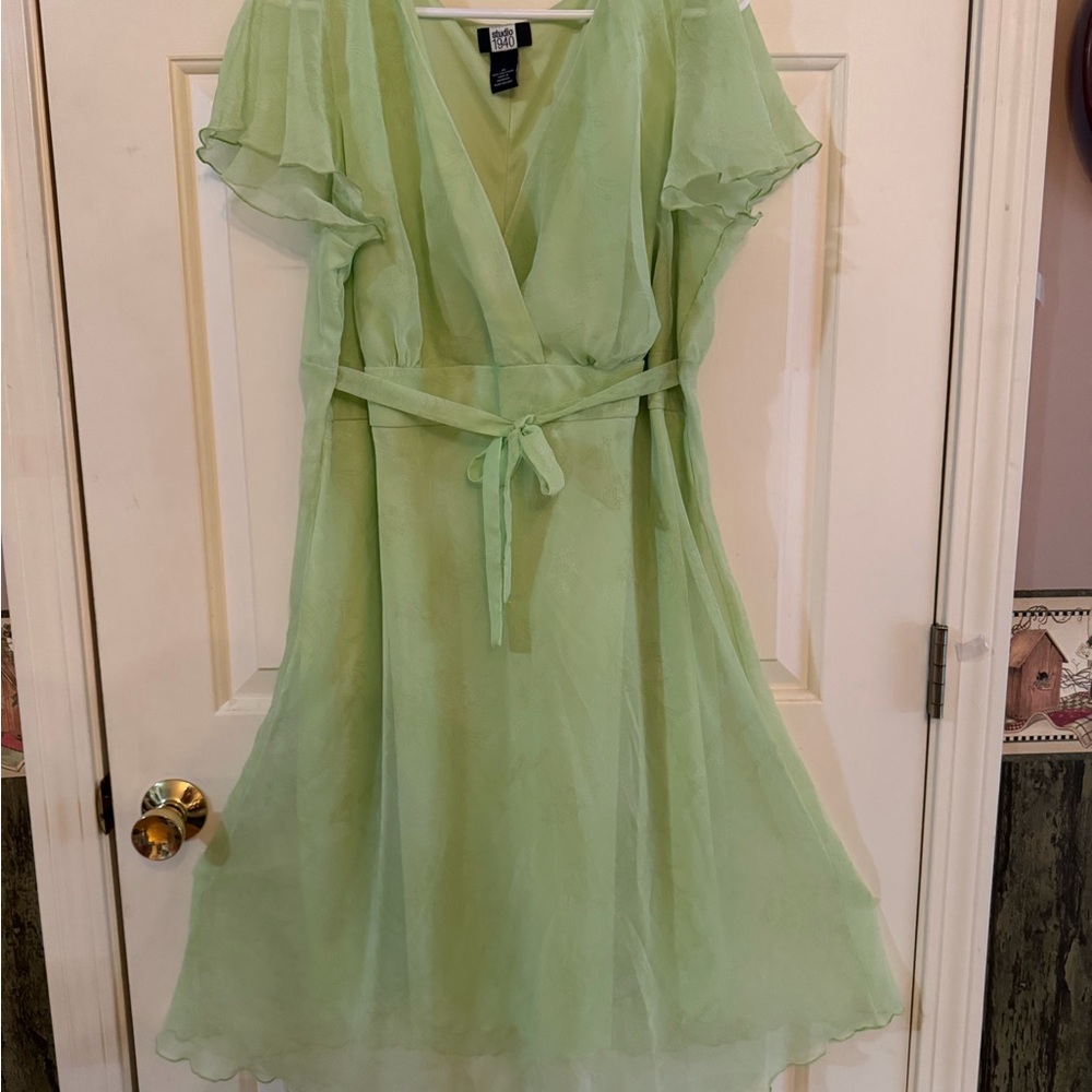 Light Green Chiffon Faux Wrap Dress